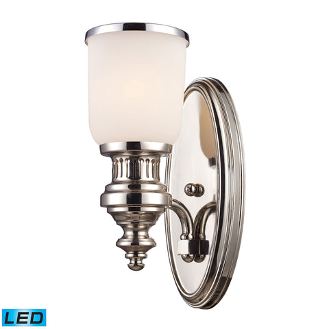 Chadwick 1 Light LED Wall Sconce In Polished Nickel And White Glass