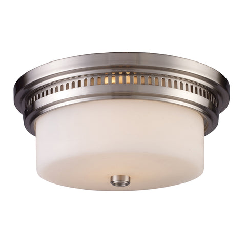 Chadwick 2 Light Flushmount In Satin Nickel And White Glass