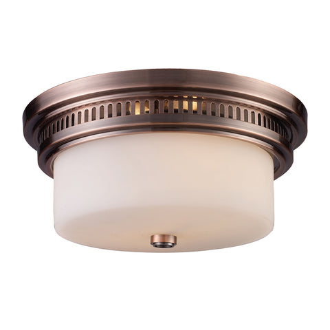 Chadwick 2 Light Flushmount In Antique Copper And White Glass