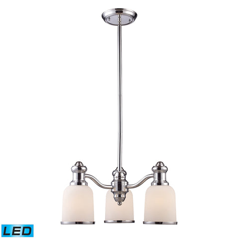 Brooksdale 3 Light LED Chandelier In Polished Chrome And White Glass