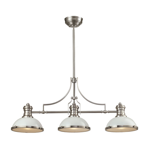 Chadwick 3 Light Billiard In Gloss White And Satin Nickel