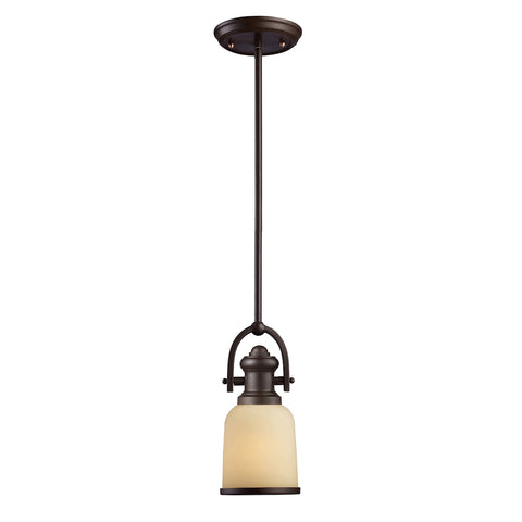 Brooksdale 1 Light Mini Pendant In Oiled Bronze And Amber Glass