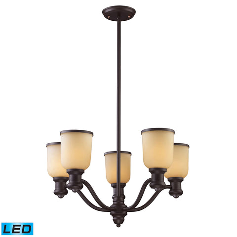 Brooksdale 5 Light LED Chandelier In Oiled Bronze And Amber Glass