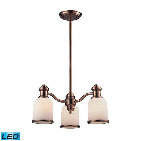 Brooksdale 3 Light LED Chandelier In Antique Copper And White Glass