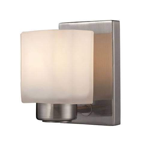 New Haven 1 Light Vanity In Brushed Nickel And Frosted White Glass