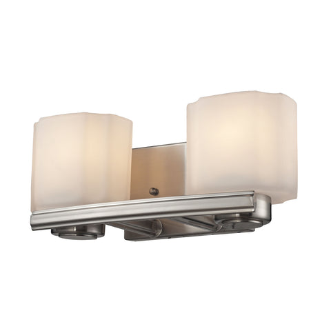 New Haven 2 Light Vanity In Brushed Nickel And Frosted White Glass