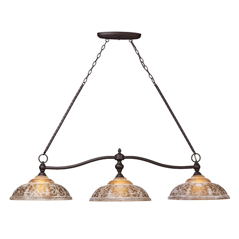 Norwich 3 Light Billiard In Oiled Bronze And Amber Glass