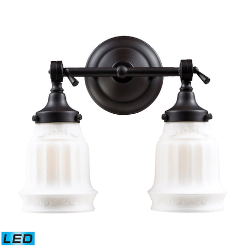 Quinton Parlor 2 Light LED Vanity In Oiled Bronze And White Glass