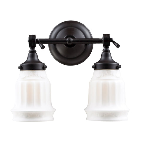 Quinton Parlor 2 Light Vanity In Oiled Bronze And White Glass