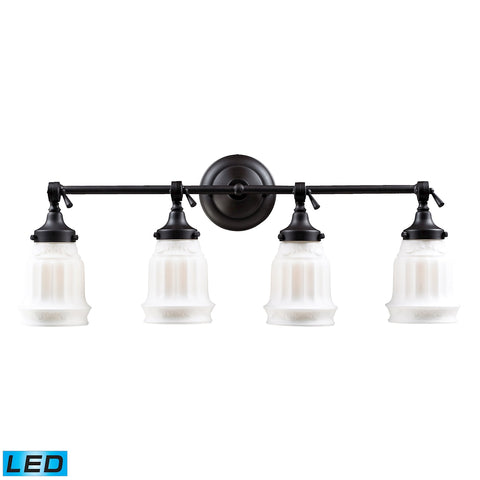 Quinton Parlor 4 Light LED Vanity In Oiled Bronze And White Glass