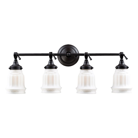 Quinton Parlor 4 Light Vanity In Oiled Bronze And White Glass