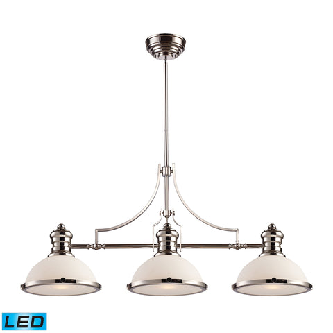 Chadwick 3 Light LED Billiard In Polished Nickel And White Glass