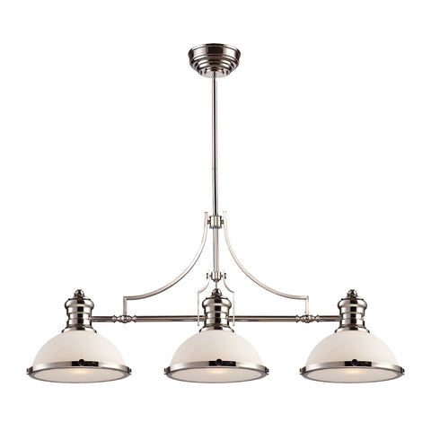 Chadwick 3 Light Billiard In Polished Nickel And White Glass
