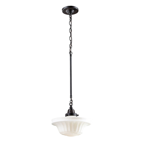 Qunton Parlor 1 Light Pendant In Oiled Bronze And White Glass
