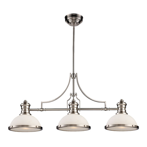 Chadwick 3 Light Billiard In Satin Nickel And White Glass