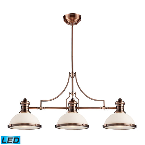 Chadwick 3 Light LED Billiard In Antique Copper And White Glass