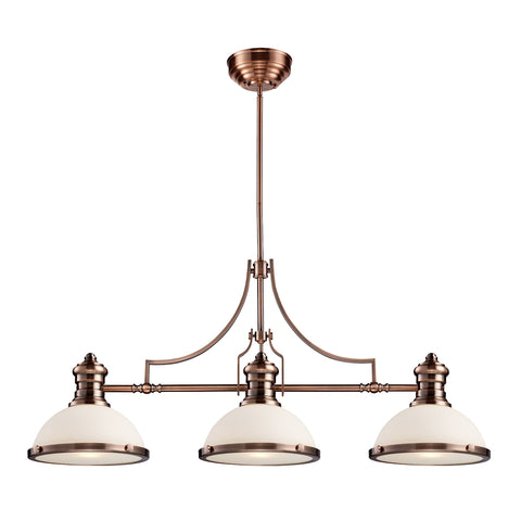 Chadwick 3 Light Billiard In Antique Copper And White Glass