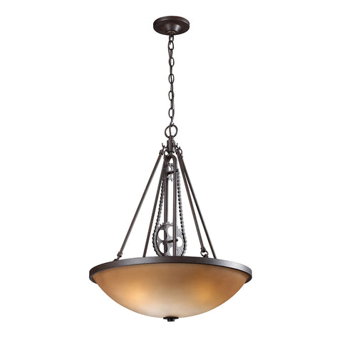 Cog And Chain 3 Light Pendant In Vintage Rust