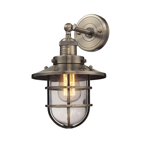 Seaport 1 Light Sconce In Antique Brass And Clear Glass