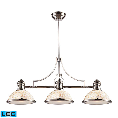 Chadwick 3 Light LED Billiard In Polished Nickel And Cappa Shells