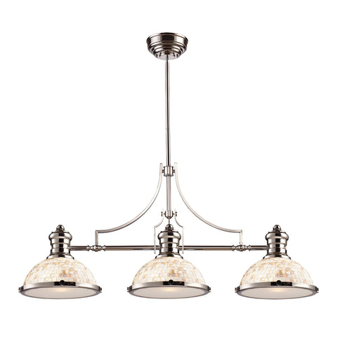 Chadwick 3 Light Billiard In Polished Nickel And Cappa Shells