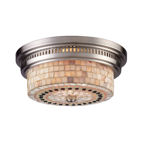 Chadwick 2 Light Flushmount In Satin Nickel And Cappa Shells