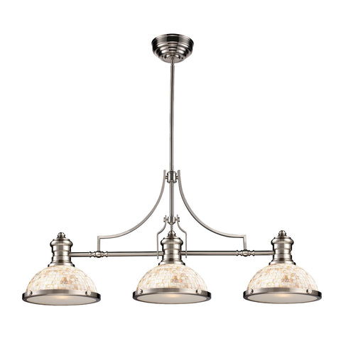 Chadwick 3 Light Billiard In Satin Nickel And Cappa Shells
