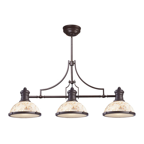 Chadwick 3 Light Billiard Light In Oiled Bronze And Cappa Shells
