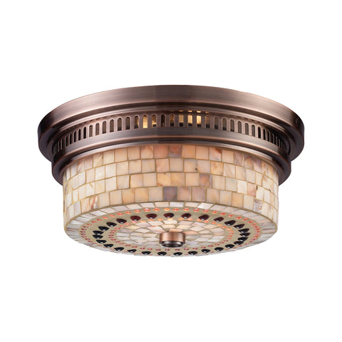 Chadwick 2 Light Flushmount In Antique Copper And Cappa Shells