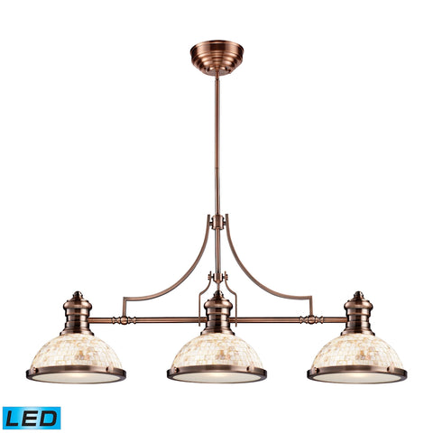 Chadwick 3 Light LED Billiard In Antique Copper And Cappa Shells