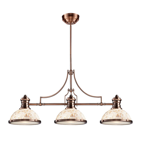 Chadwick 3 Light Billiard In Antique Copper And Cappa Shells