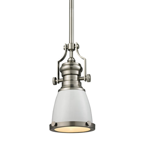 Chadwick 1 Light Pendant In Gloss White And Satin Nickel