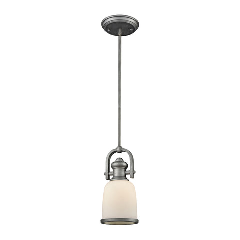 Brooksdale 1 Light Pendant In Weathered Zinc With White Glass - Includes Recessed Lighting Kit