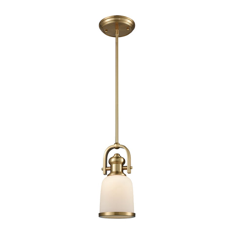 Brooksdale 1 Light Pendant In Satin Brass With White Glass - Includes Recessed Lighting Kit