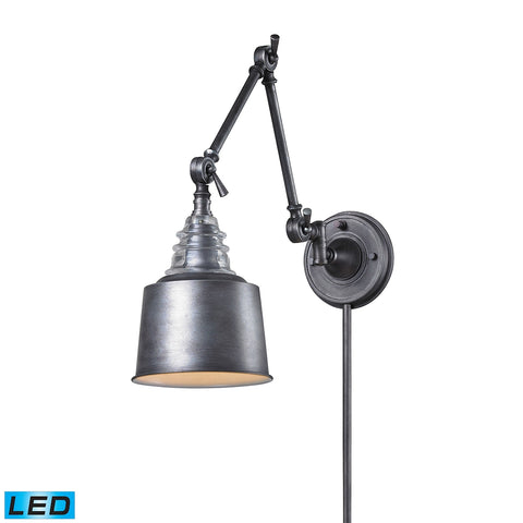 Insulator Glass 1 Light LED Swingarm Sconce In Weathered Zinc