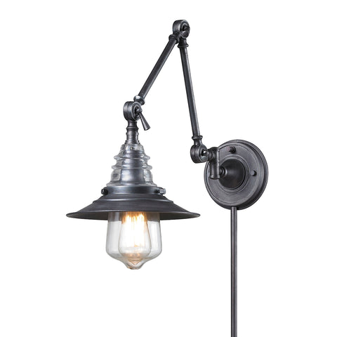 Insulator Glass 1 Light Swingarm Sconce In Weathered Zinc