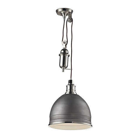 Carolton 1 Light Pendant In Weathered Zinc And Polished Nickel