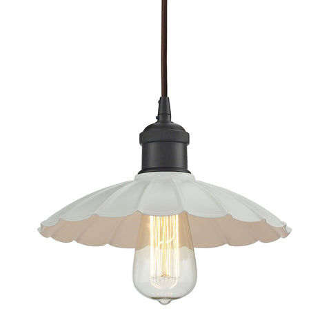 Corrine 1 Light Pendant In Oil Rubbed Bronze And White