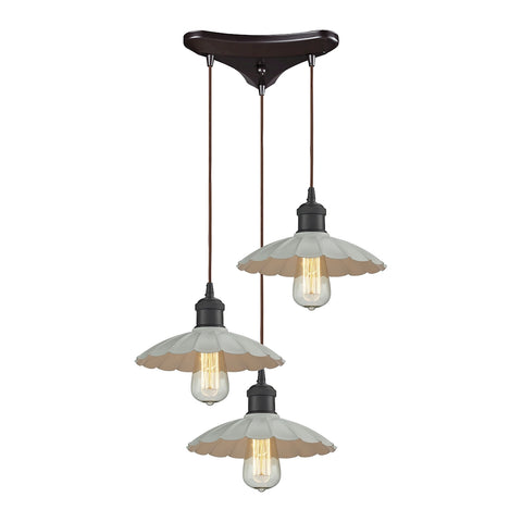 Corrine 3 Light Pendant In Oil Rubbed Bronze And White