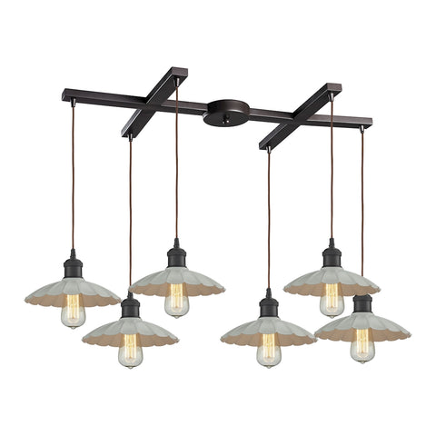 Corrine 6 Light Pendant In Oil Rubbed Bronze And White