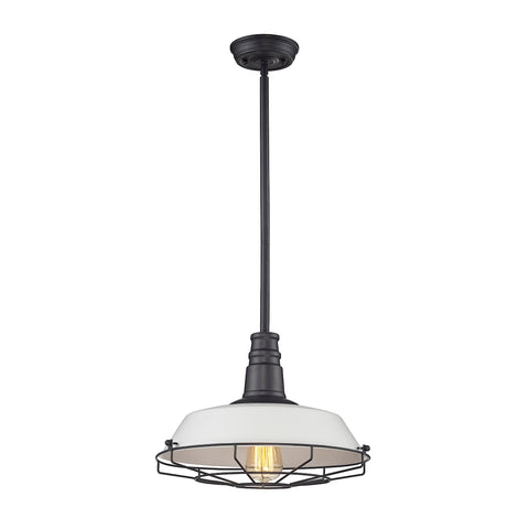 Warehouse Pendant 1 Light Pendant In Oil Rubbed Bronze And White