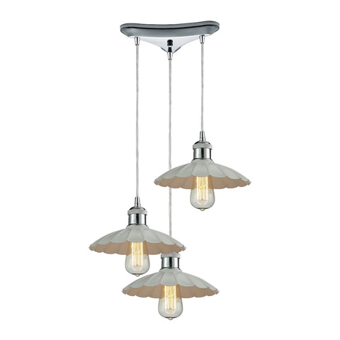 Corrine 3 Light Pendant In Polished Chrome And White