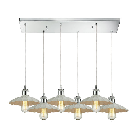 Corrine 6 Light Pendant In Polished Chrome And White
