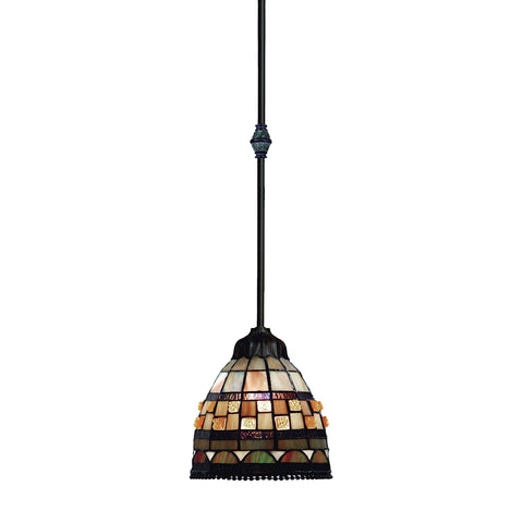 Jewelstone 1 Light Pendant In Classic Bronze And Multicolor Glass