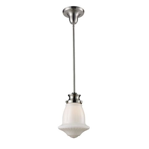 Schoolhouse Pendants 1 Light Pendant In Satin Nickel And White Glass