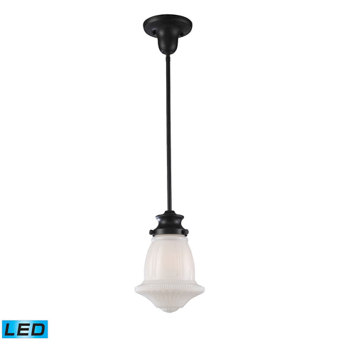 Schoolhouse Pendants 1 Light LED Pendant In Oiled Bronze And White Glass