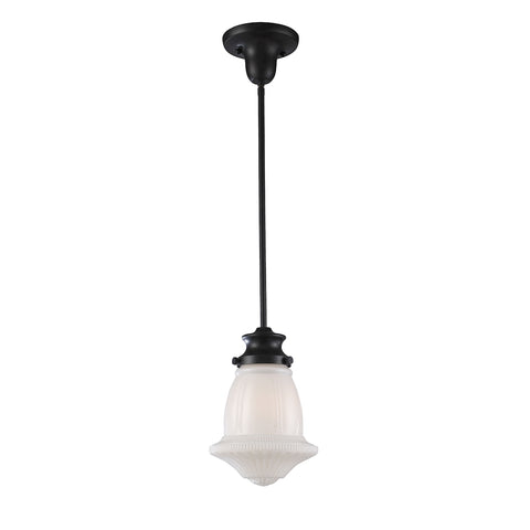 Schoolhouse Pendants 1 Light Pendant In Oiled Bronze And White Glass