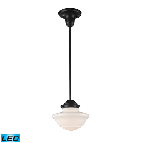 Schoolhouse Pendants 1 Light LED Pendant In Oiled Bronze And White Glass