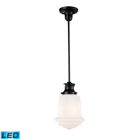 Schoolhouse Pendants 1 Light LED Pendant In Oiled Bronze And White Glass
