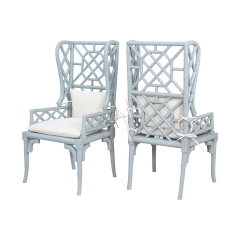 Bamboo Wing Back Chairs In Manor Slate - Set of 2